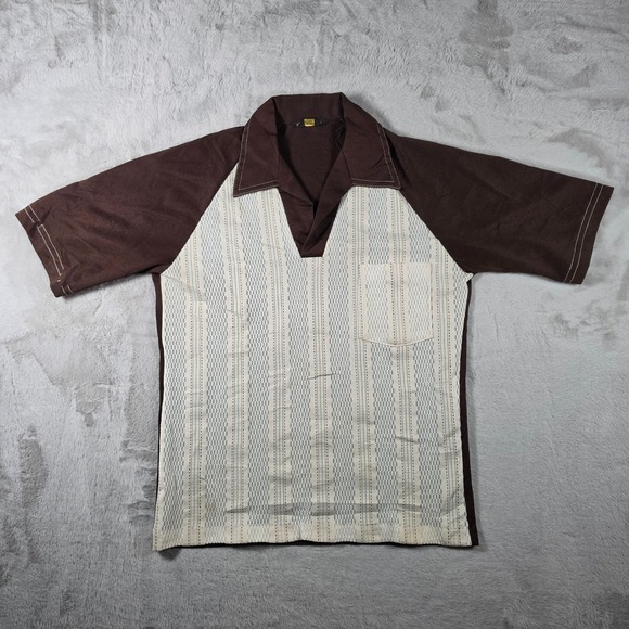 John Blair Other - John Blair Polo Shirt Mens Medium Brown Cream 70s Vintage Stripe Knit V-Neck